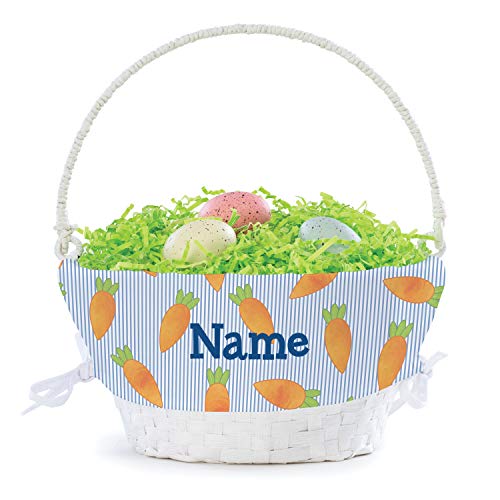 Personalized Easter Egg Basket for Boy with Handle and Custom Name | Carrot Easter Basket Liners | White Basket | Woven Easter Baskets for Kids | Customized Easter Basket | Gift for Easter