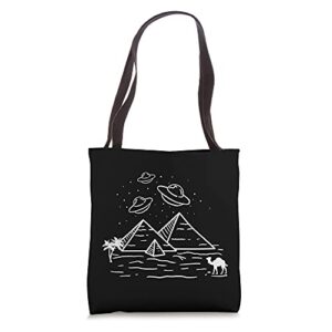 alien ufo pyramid alien theory tote bag