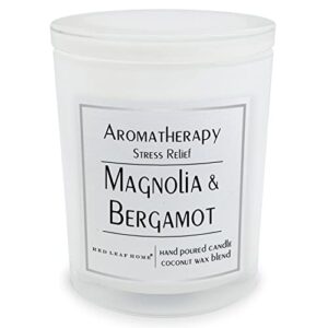 red leaf home | magnolia and bergamot candle | glass lid, large | aromatherapy | wellness collection | 15.5oz jar