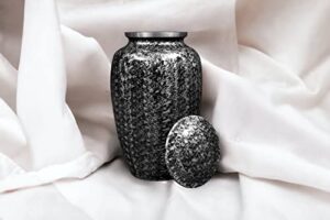 cremation urn for ashes – adult funeral urn handcrafted – affordable urn for ashes – large funeral memorial with elegant finish for cemetery burial – black/silver