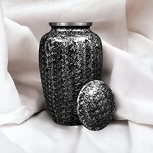 Cremation Urn for Ashes - Adult Funeral Urn Handcrafted - Affordable Urn for Ashes - Large Funeral Memorial with Elegant Finish for Cemetery Burial - Black/Silver