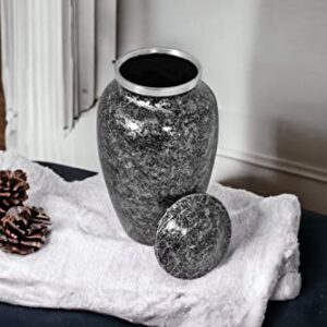 Cremation Urn for Ashes - Adult Funeral Urn Handcrafted - Affordable Urn for Ashes - Large Funeral Memorial with Elegant Finish for Cemetery Burial - Black/Silver