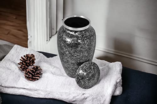 Cremation Urn for Ashes - Adult Funeral Urn Handcrafted - Affordable Urn for Ashes - Large Funeral Memorial with Elegant Finish for Cemetery Burial - Black/Silver