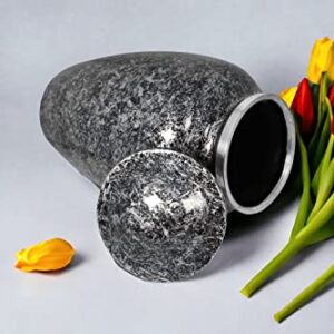 Cremation Urn for Ashes - Adult Funeral Urn Handcrafted - Affordable Urn for Ashes - Large Funeral Memorial with Elegant Finish for Cemetery Burial - Black/Silver