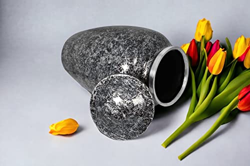 Cremation Urn for Ashes - Adult Funeral Urn Handcrafted - Affordable Urn for Ashes - Large Funeral Memorial with Elegant Finish for Cemetery Burial - Black/Silver