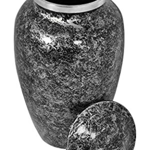Cremation Urn for Ashes - Adult Funeral Urn Handcrafted - Affordable Urn for Ashes - Large Funeral Memorial with Elegant Finish for Cemetery Burial - Black/Silver