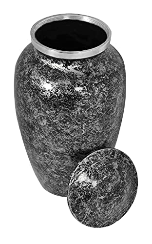 Cremation Urn for Ashes - Adult Funeral Urn Handcrafted - Affordable Urn for Ashes - Large Funeral Memorial with Elegant Finish for Cemetery Burial - Black/Silver