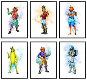 battle royale posters for boys room – video game themed skins for boys bedroom decor – unframed set of 6 prints, 8×10 inch, unique watercolor gaming poster for kids, boys wall decor (classic)