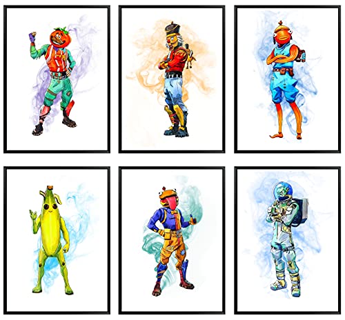 Battle Royale Posters for Boys Room – Video Game Themed Skins for Boys Bedroom Decor – Unframed Set of 6 Prints, 8x10 Inch, Unique Watercolor Gaming Poster for Kids, Boys Wall Decor (Classic)
