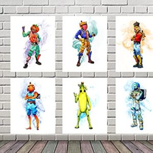 Battle Royale Posters for Boys Room – Video Game Themed Skins for Boys Bedroom Decor – Unframed Set of 6 Prints, 8x10 Inch, Unique Watercolor Gaming Poster for Kids, Boys Wall Decor (Classic)