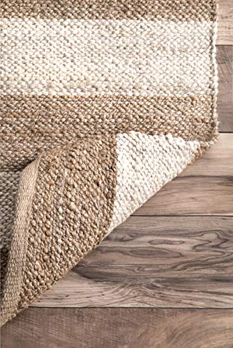 nuLOOM Alisia Flatweave Stripes Jute Runner Rug, 2' 6" x 6', Off-white