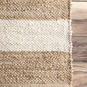 nuLOOM Alisia Flatweave Stripes Jute Runner Rug, 2' 6" x 6', Off-white