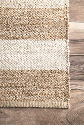 nuLOOM Alisia Flatweave Stripes Jute Runner Rug, 2' 6" x 6', Off-white