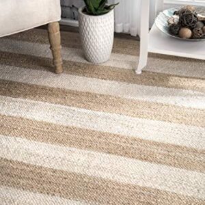 nuLOOM Alisia Flatweave Stripes Jute Runner Rug, 2' 6" x 6', Off-white