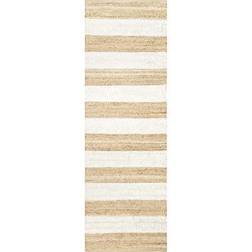 nuLOOM Alisia Flatweave Stripes Jute Runner Rug, 2' 6" x 6', Off-white