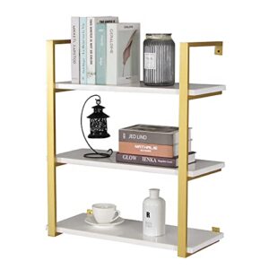 sss furniture 3-tier modern rustic floating wall shelves, 24 inch industrial shelving iron wall shelves,white and gold farmhouse wall bookshelf mounted for bedrooms office
