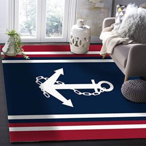 Area Rugs Non Slip Indoor Floor Carpet, Nautical Anchor Red White Stripes Navy Blue Rectangle Accent Rug for Bedroom Bedside Living Room Kids Room Nursery, 2'x3'