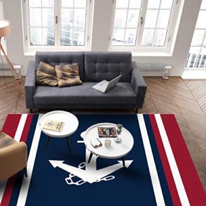 Area Rugs Non Slip Indoor Floor Carpet, Nautical Anchor Red White Stripes Navy Blue Rectangle Accent Rug for Bedroom Bedside Living Room Kids Room Nursery, 2'x3'