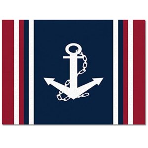 Area Rugs Non Slip Indoor Floor Carpet, Nautical Anchor Red White Stripes Navy Blue Rectangle Accent Rug for Bedroom Bedside Living Room Kids Room Nursery, 2'x3'