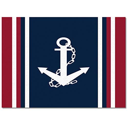 Area Rugs Non Slip Indoor Floor Carpet, Nautical Anchor Red White Stripes Navy Blue Rectangle Accent Rug for Bedroom Bedside Living Room Kids Room Nursery, 2'x3'