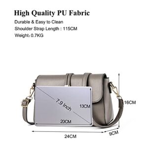 FANDARE Ladies Shoulder bag Womens Crossbody Bag Women Business Satchel Messenger Bag Travel Shopping Cross-Body Handbags Waterproof PU Leather Light Gray