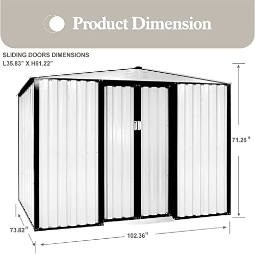 SOLAURA 8'x6' Outdoor Vented Storage Shed Garden Backyard Tool Steel Cabin (White)