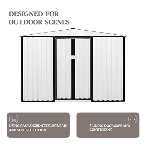 SOLAURA 8'x6' Outdoor Vented Storage Shed Garden Backyard Tool Steel Cabin (White)