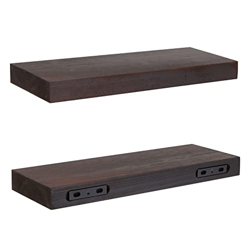 Farmlyn Creek Set of 3 Dark Brown Wooden Floating Shelf for Nursery, Office, Bedrooms, Space Saving (15.7 x 5.5 x 1.5 in)