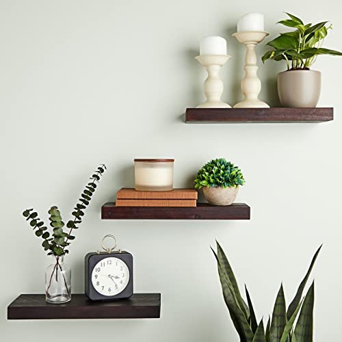 Farmlyn Creek Set of 3 Dark Brown Wooden Floating Shelf for Nursery, Office, Bedrooms, Space Saving (15.7 x 5.5 x 1.5 in)