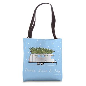 peace love & joy christmas vintage airstream camper streamin tote bag