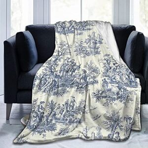 toile fleece throw blanket for couch sofa or bed throw size, soft fuzzy plush blanket, luxury flannel lap blanket, super cozy and comfy for all seasons 50 x 60 inch…