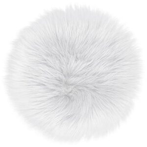 tennola 15.7 inches mini white round faux fur sheepskin area rug, fluffy small circle rugs cushion for chair, furry carpet for nail desk, shaggy circular rug plush rug