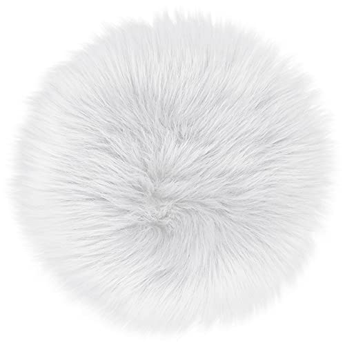 TENNOLA 15.7 Inches Mini White Round Faux Fur Sheepskin Area Rug, Fluffy Small Circle Rugs Cushion for Chair, Furry Carpet for Nail Desk, Shaggy Circular Rug Plush Rug