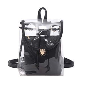 Mini Clear Backpack with Removable Pouch Transparent PVC Shoulder Bag Handbag, Black, Small