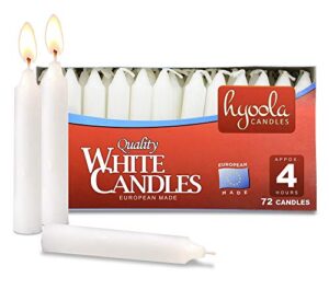 hyoola white candles – short candlesticks – 5 inch candle sticks (12cm) – 4 hour burn time (72 pack), european made