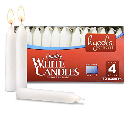 Hyoola White Candles - Short Candlesticks - 5 Inch Candle Sticks (12cm) - 4 Hour Burn Time (72 Pack), European Made