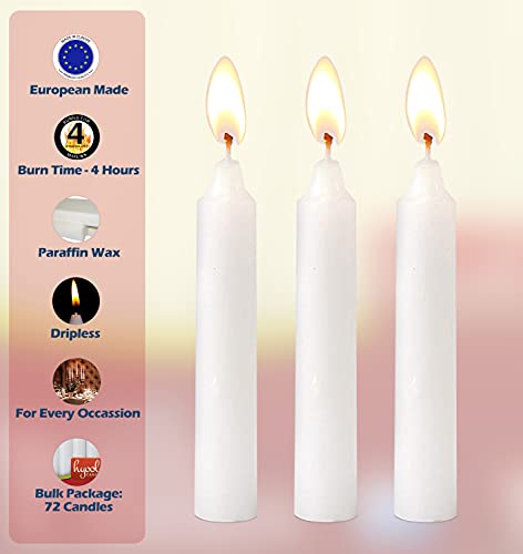 Hyoola White Candles - Short Candlesticks - 5 Inch Candle Sticks (12cm) - 4 Hour Burn Time (72 Pack), European Made