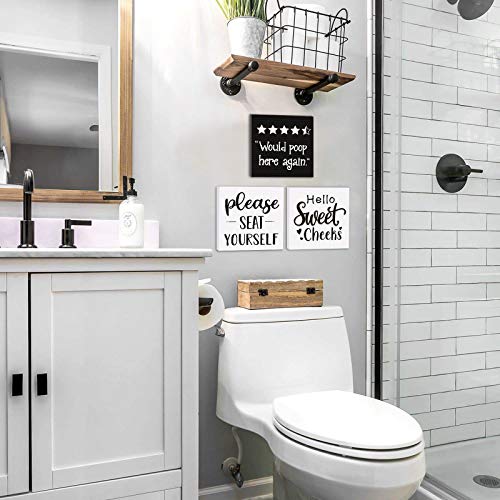 Zingoetrie Funny Bathroom Signs(Set of 3), Farmhouse Bathroom Wooden Wall Decor Restroom Humor Sayings Freestanding Quarter Bathroom Mini Blocks Decorations