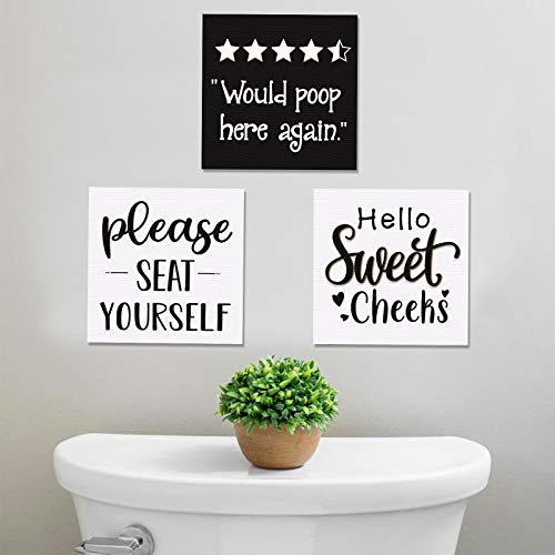 Zingoetrie Funny Bathroom Signs(Set of 3), Farmhouse Bathroom Wooden Wall Decor Restroom Humor Sayings Freestanding Quarter Bathroom Mini Blocks Decorations