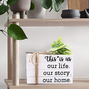 This Is Us Decorative White Books Set Our Life Our Story Our Home Book Stack with Twine Greenery Farmhouse Wooden Books This Is Us Tiered Tray Decor Rustic Home Decorations Coffee Table Books