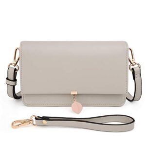 UTO Crossbody Bags for Women Leather Wallet with Wristlet Card Phone Checkbook Passport Organizer Ladies Clutch Purse Crossie Grey