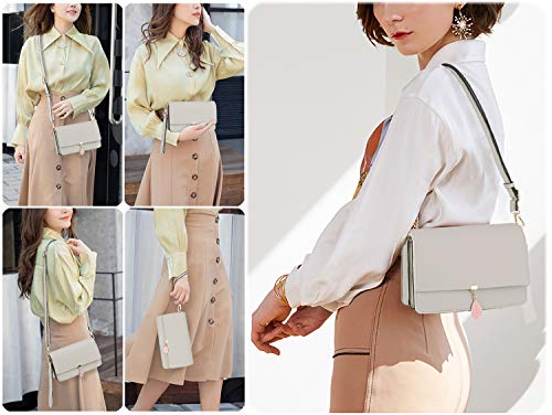 UTO Crossbody Bags for Women Leather Wallet with Wristlet Card Phone Checkbook Passport Organizer Ladies Clutch Purse Crossie Grey