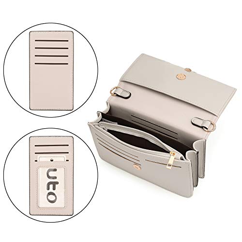 UTO Crossbody Bags for Women Leather Wallet with Wristlet Card Phone Checkbook Passport Organizer Ladies Clutch Purse Crossie Grey