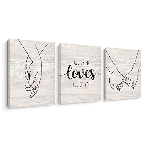 Kercan Canvas Wall Art Decor for Bedroom Living Room, Love and Hand in Hand Canvas Prints Artwork Home Decoration, Stretched and Framed Ready to Hang (12X16 Inch,Beige)