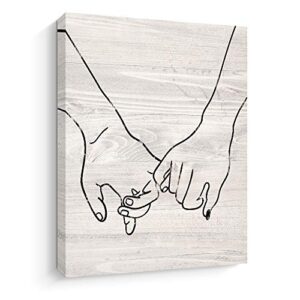 Kercan Canvas Wall Art Decor for Bedroom Living Room, Love and Hand in Hand Canvas Prints Artwork Home Decoration, Stretched and Framed Ready to Hang (12X16 Inch,Beige)