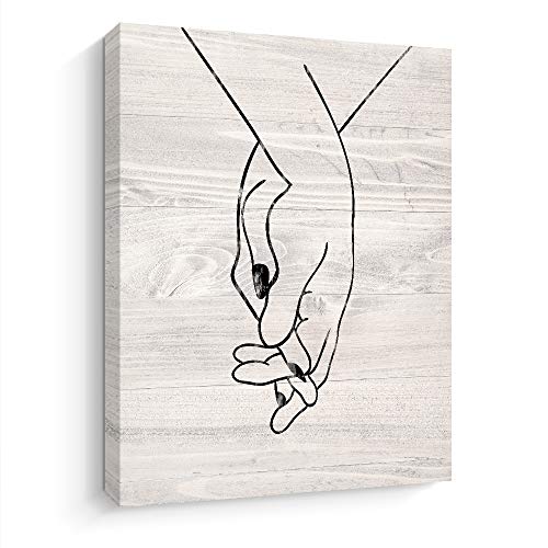 Kercan Canvas Wall Art Decor for Bedroom Living Room, Love and Hand in Hand Canvas Prints Artwork Home Decoration, Stretched and Framed Ready to Hang (12X16 Inch,Beige)