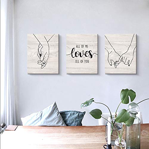 Kercan Canvas Wall Art Decor for Bedroom Living Room, Love and Hand in Hand Canvas Prints Artwork Home Decoration, Stretched and Framed Ready to Hang (12X16 Inch,Beige)