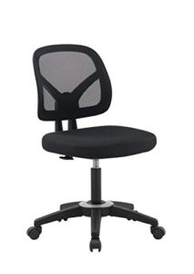 office factor mid back task armless office chair, computer mesh chair 360 swivel revolving task chair without arms, black mesh back desk chair with wheels for office, home office or students.
