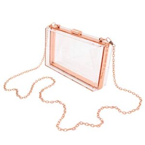 premium transparent clear acrylic hard box clutch bag evening shoulder handbag, rose gold one size