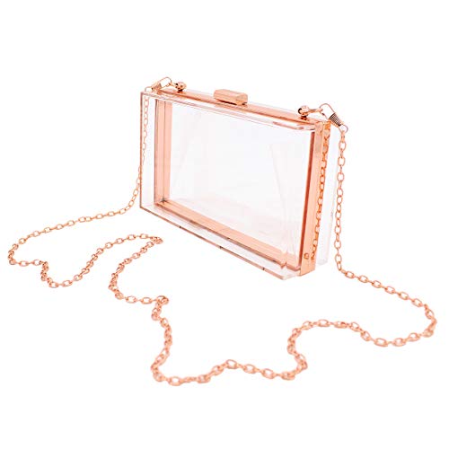 Premium Transparent Clear Acrylic Hard Box Clutch Bag Evening Shoulder Handbag, Rose Gold One Size